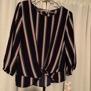 Striped knot front blouse